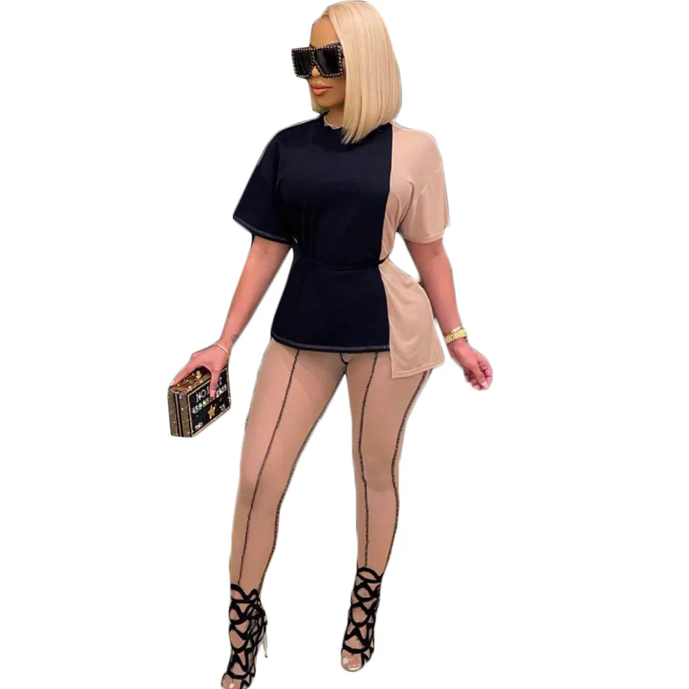 Sexy Clubwear See-through Mesh Pants + O-neck Short Sleeve Tees Outfits Contrast Color Patchwork Women Fashion Two Piece Sets
Sexy Clubwear See-through Mesh Pants + O-neck Short Sleeve Tees Outfits Contrast Color Patchwork Women Fashion Two Piece Sets