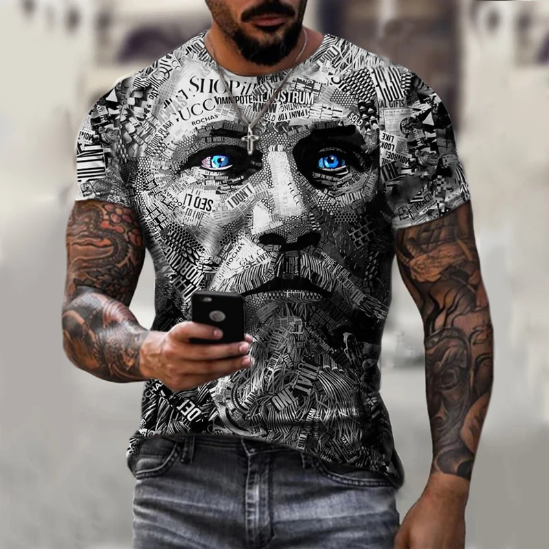 Summer Fashion Casual O-Neck Shirts Short Sleeve Shirts Mens Clothing Retro Portrait Letter Printing Tops Male Loose Streetwear
Summer Fashion Casual O-Neck Shirts Short Sleeve Shirts Mens Clothing Retro Portrait Letter Printing Tops Male Loose Streetwear