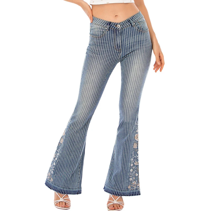 Stretch Flare Jeans Women Denim Pants Boot Cut Fashion Striped Trousers Pinstripe Bell Bottom Embroidery Plus Size Oversized
Stretch Flare Jeans Women Denim Pants Boot Cut Fashion Striped Trousers Pinstripe Bell Bottom Embroidery Plus Size Oversized