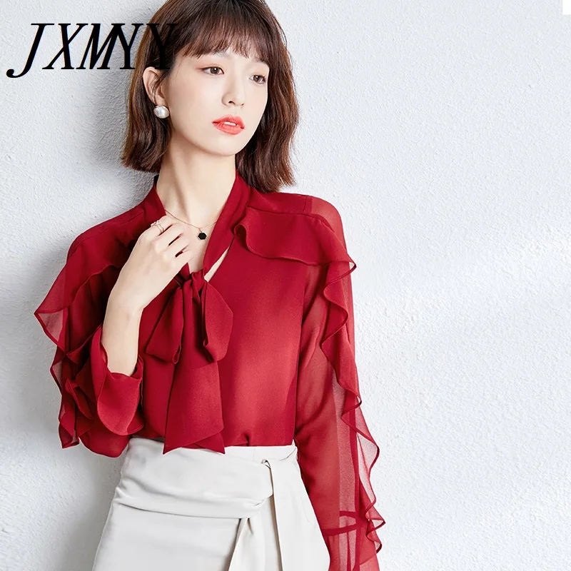 JXMYY 2021 Осенняя Новая удобная шифоновая рубашка с длинными рукавами корейская мода и элегантная темпераментная рубашка с оборками и бантом
JXMYY 2021 Осенняя Новая удобная шифоновая рубашка с длинными рукавами корейская мода и элегантная темпераментная рубашка с оборками и бантом