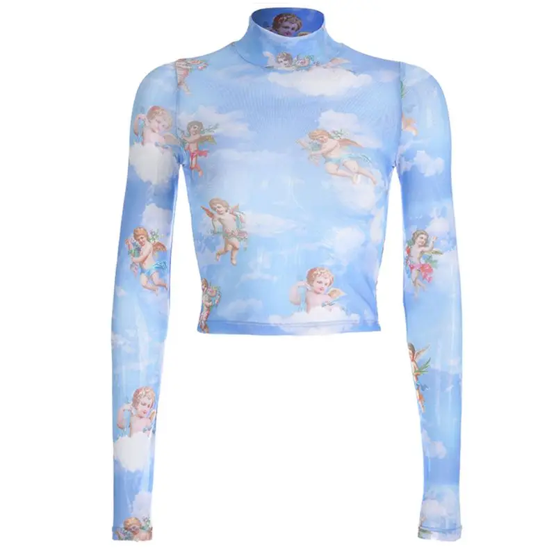 Sexy Angel Printed Women Short T Shirt Transparent Bodycon Mesh Tops Long Sleeve Sheer Ladies Turtleneck Streetwear T-Shirt
Sexy Angel Printed Women Short T Shirt Transparent Bodycon Mesh Tops Long Sleeve Sheer Ladies Turtleneck Streetwear T-Shirt