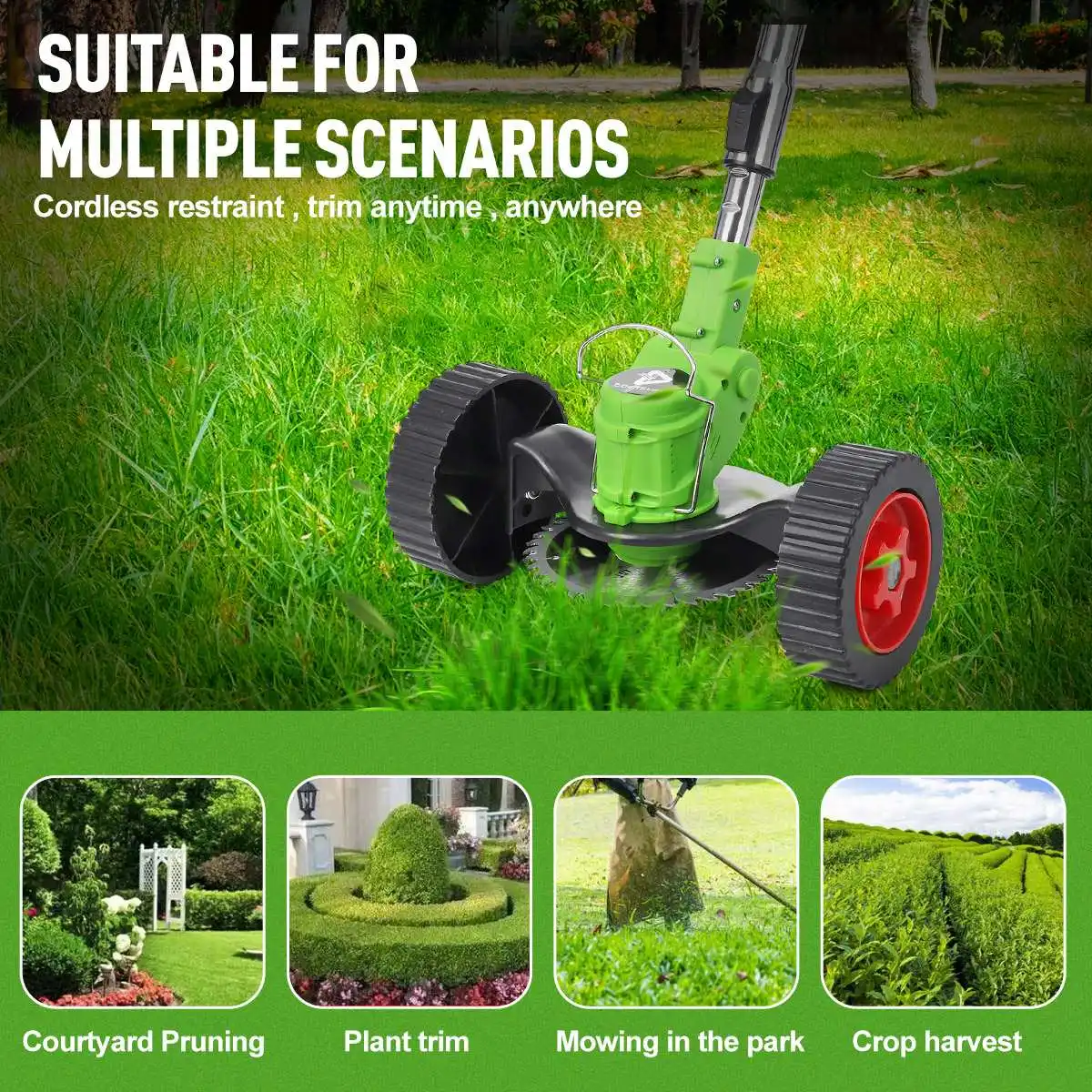 Electric Grass Trimmer Cordless Powerful Lawn Mower Double Wheel Length Adjustable Garden Pruning Cutter Tools with 1/2 Battery
Electric Grass Trimmer Cordless Powerful Lawn Mower Double Wheel Length Adjustable Garden Pruning Cutter Tools with 1/2 Battery