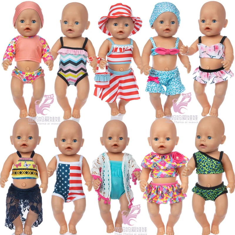 

43cm baby new born doll swimming clothes beach dress 18 inch american og girl doll bikini wears
