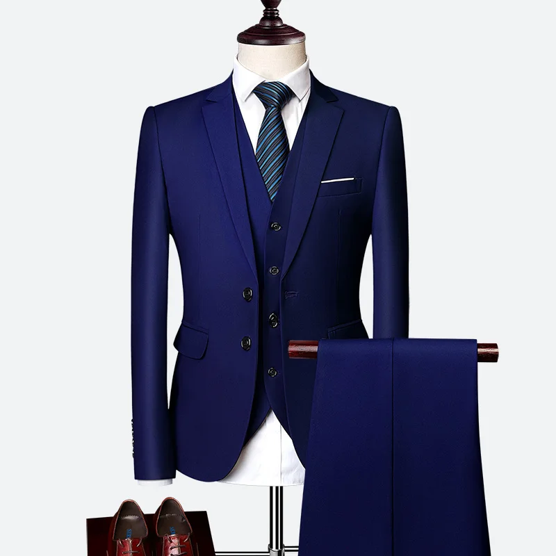 

Костюм мужской свадебный из 3 предметов, модный приталенный однотонный деловой офисный костюм, пиджак + брюки + жилет, большие размеры