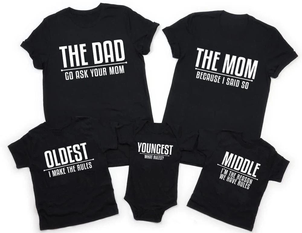 

1PC Matching Family Shirts Oldest Middle Youngest Child Matching Mom Dad and Kids Shirts Family Look Sister Brother Baby Clothes