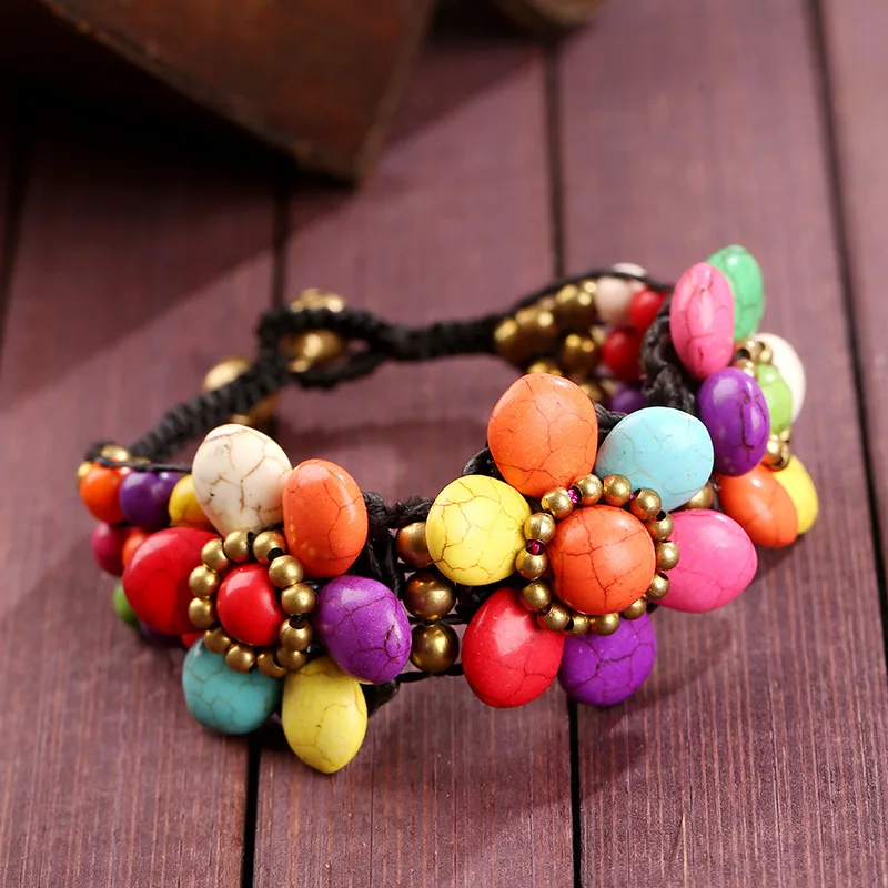 European and American Bohemian Good Fortune Turquoise Women's Bracelet Wax Rope Hand-woven Ethnic Flower Female Bangle Jewelry
European and American Bohemian Good Fortune Turquoise Women's Bracelet Wax Rope Hand-woven Ethnic Flower Female Bangle Jewelry