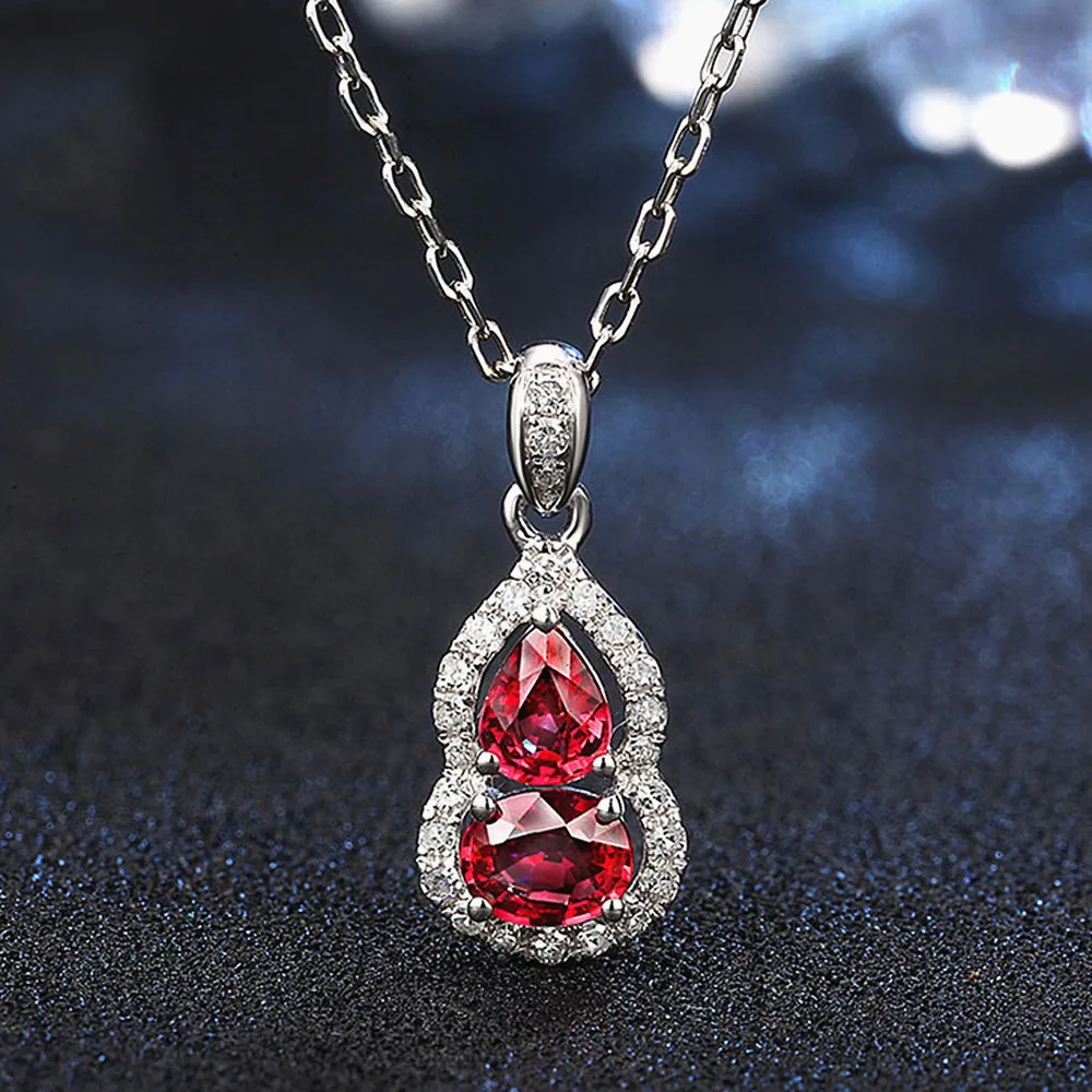 

FASHION 14K WHITE GOLD SILVER COLOR CHOKER CHAIN RED CRYSTAL RUBY GEMSTONES DIAMONDS PENDANT NECKLACES FOR WOMEN JEWELRY BIJOUX
