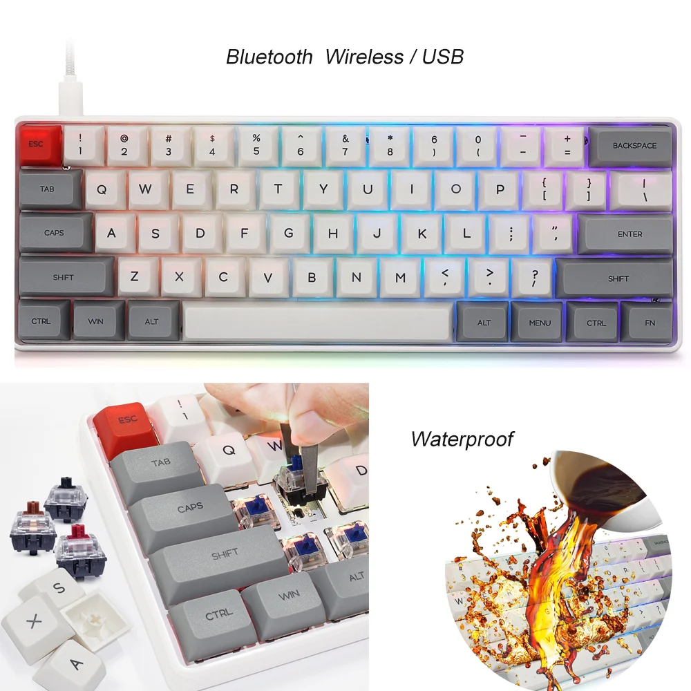 

Sale 61 keys Wireless Bluetooth-compatible Illuminated Gaming Keyboard Mechanical Keyboard For Game Laptop PC teclado mecanico