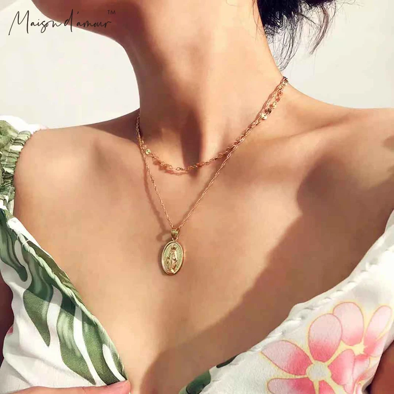 Wholesale New Europe 2 Layers Gold Plating Alloy Oval Virgin Mary Coin Charm Pendants Women Necklace
Wholesale New Europe 2 Layers Gold Plating Alloy Oval Virgin Mary Coin Charm Pendants Women Necklace