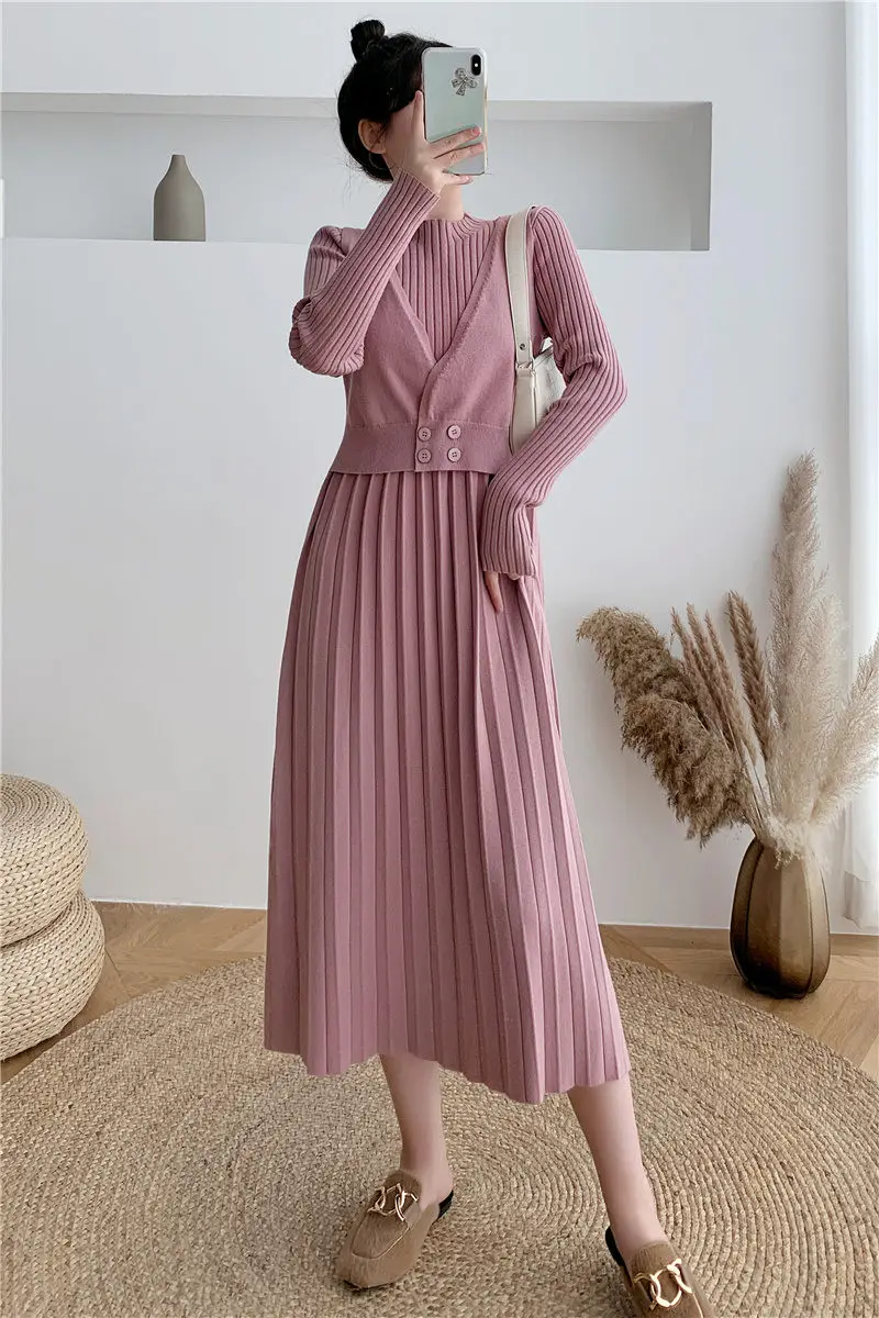 Mid-Length Pleated Knitted Dress Women's Black Long Sweater Autumn And Winter Pullovers Shirt Fashion Korean Fake Two Piece y848
Mid-Length Pleated Knitted Dress Women's Black Long Sweater Autumn And Winter Pullovers Shirt Fashion Korean Fake Two Piece y848
