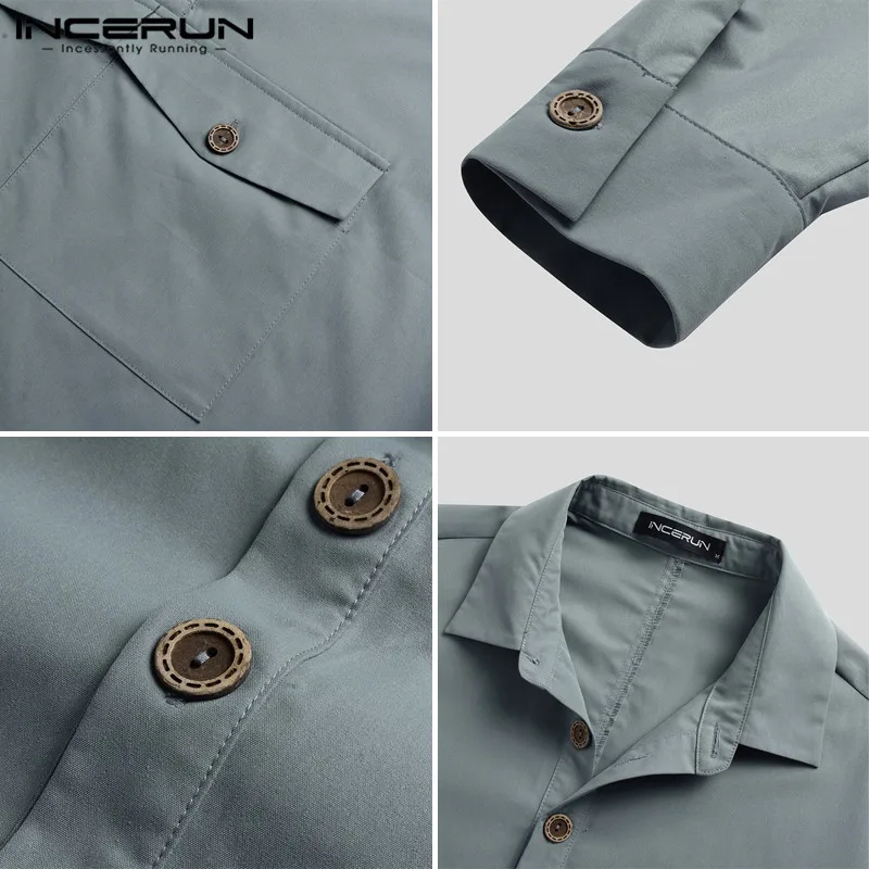 2021 Fashion Men Shirt Lapel Streetwear Long Sleeve Multi Pockets Casual Tops Solid Color Blouse Loose Camisa Masculina INCERUN
2021 Fashion Men Shirt Lapel Streetwear Long Sleeve Multi Pockets Casual Tops Solid Color Blouse Loose Camisa Masculina INCERUN