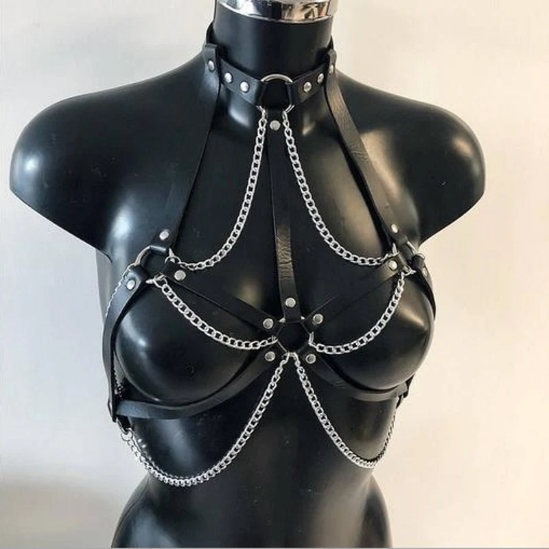 

Pentagram Harness Body Cage Bra for Women Black Elastic Adjust Bondage Bralette Strappy Tops Pastel Goth harajuku Dance Lingerie