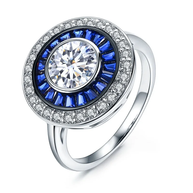Обручальное кольцо MDEAN из белого золота для женщин обручальное с круглым синим