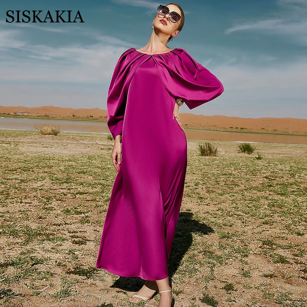 Siskakia Elegant Party Dress for Women Rose Red Pleated Sleeve Elegant Ethnic Maxi Dresses Moroccan Caftan Dubai Robe Solid 2022
Siskakia Elegant Party Dress for Women Rose Red Pleated Sleeve Elegant Ethnic Maxi Dresses Moroccan Caftan Dubai Robe Solid 2022