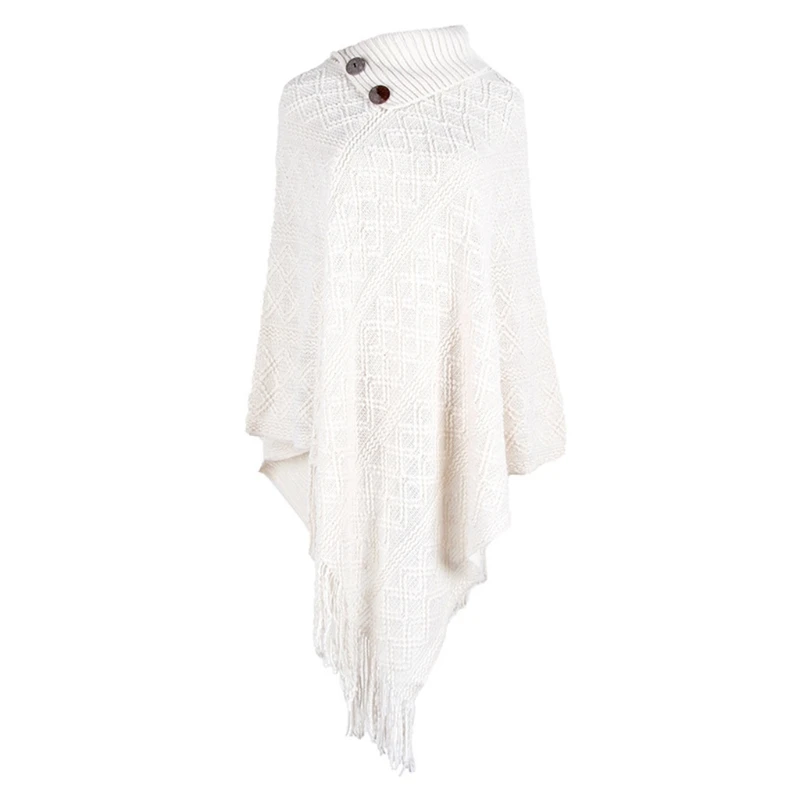 Women Lapel Buttons Poncho Cape Solid Color Knitted Diamond Plaid Shawl Scarf Fringe Tassels Pullover Batwing Sweater
Women Lapel Buttons Poncho Cape Solid Color Knitted Diamond Plaid Shawl Scarf Fringe Tassels Pullover Batwing Sweater