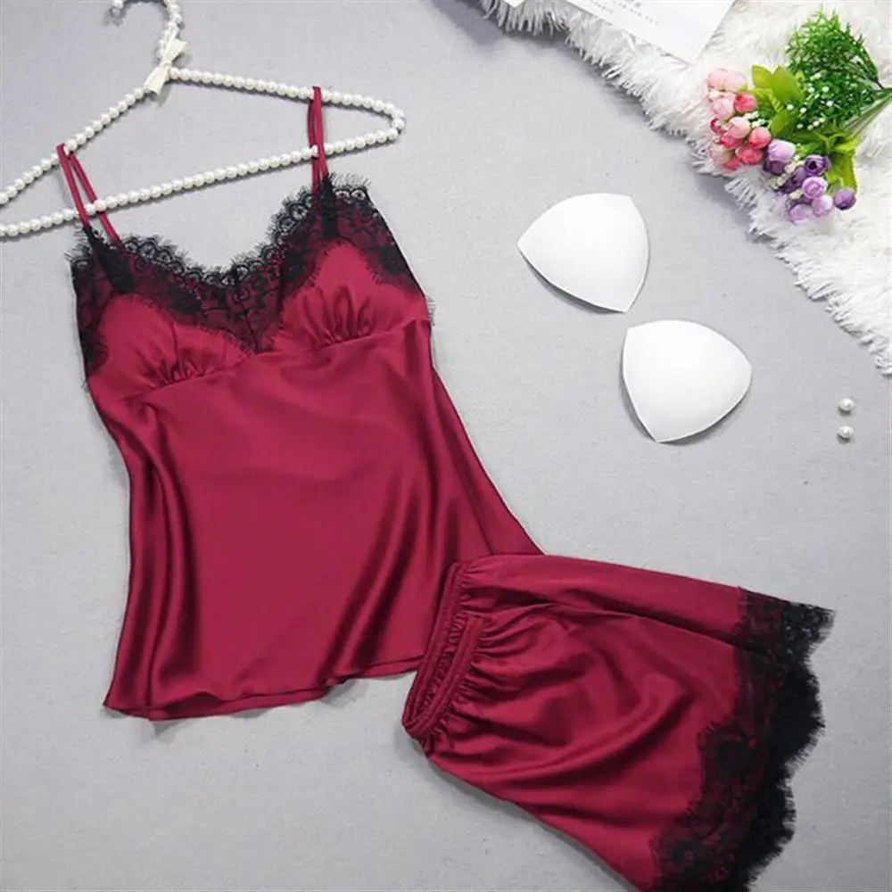 Women Lingerie Pajamas Set Lace Patchwork Padded Tank Tops Shorts Underwear Sleepwear
Women Lingerie Pajamas Set Lace Patchwork Padded Tank Tops Shorts Underwear Sleepwear