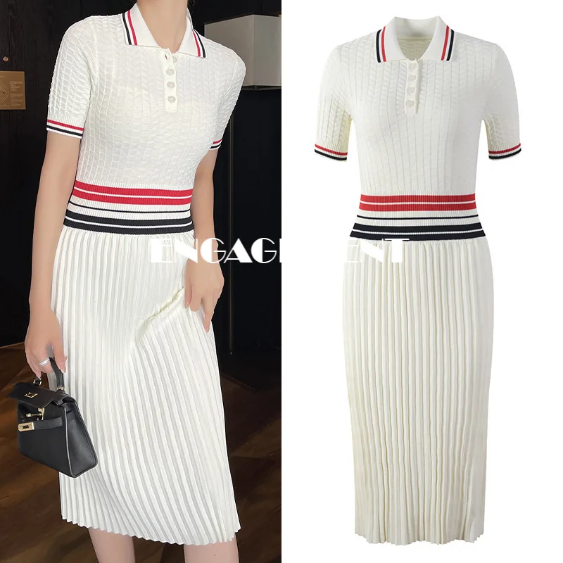 ENGAGEMENT 2021 Summer New polo Collar Slim Elastic Waist Dress Contrast Stripe Women's pleated skirt
ENGAGEMENT 2021 Summer New polo Collar Slim Elastic Waist Dress Contrast Stripe Women's pleated skirt
