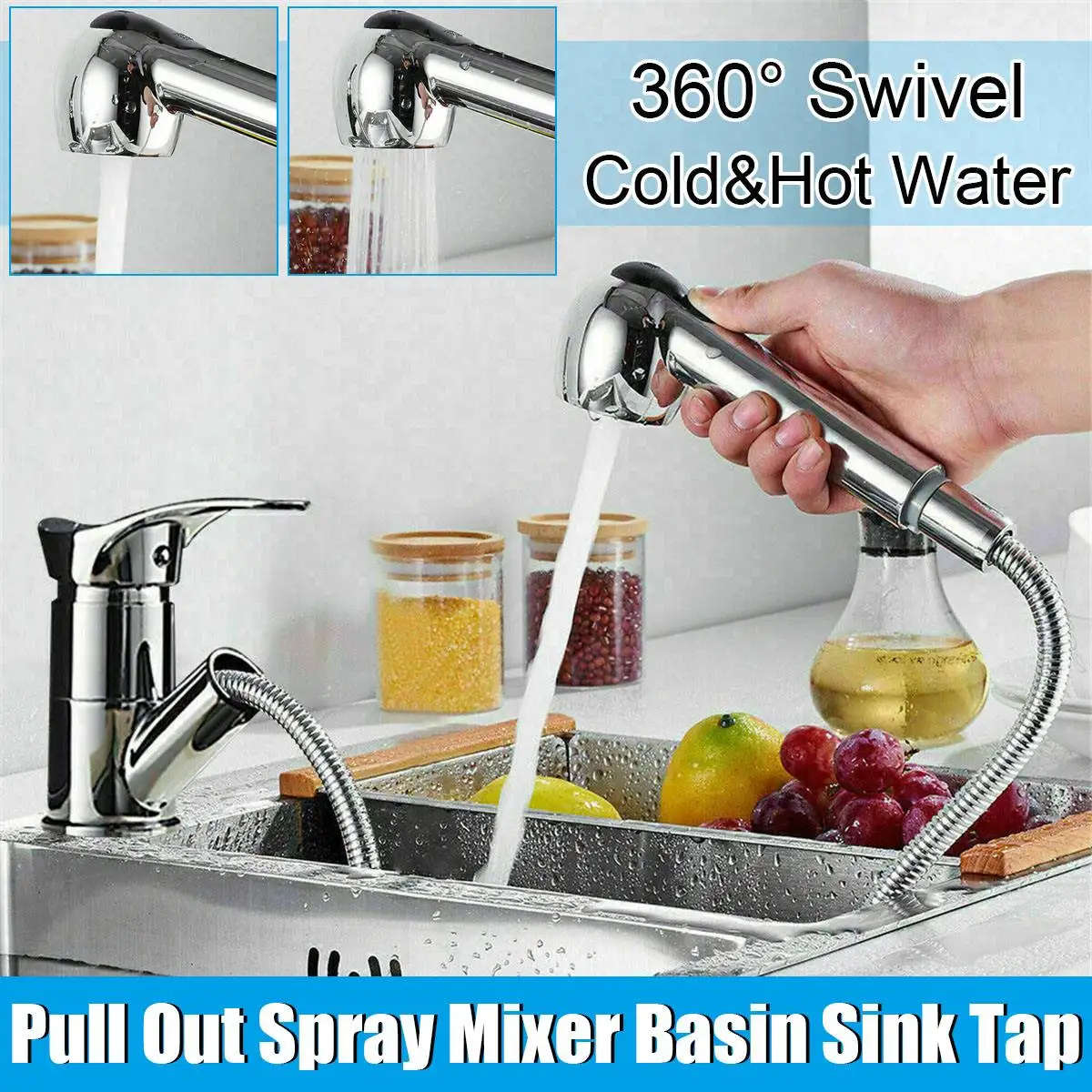 Solid Brass Kitchen Faucet Single Hole Pull Out Spout Kitchen Sink Mixer Tap Stream Sprayer Head Silver Hot Cold Tap Mixer
Solid Brass Kitchen Faucet Single Hole Pull Out Spout Kitchen Sink Mixer Tap Stream Sprayer Head Silver Hot Cold Tap Mixer