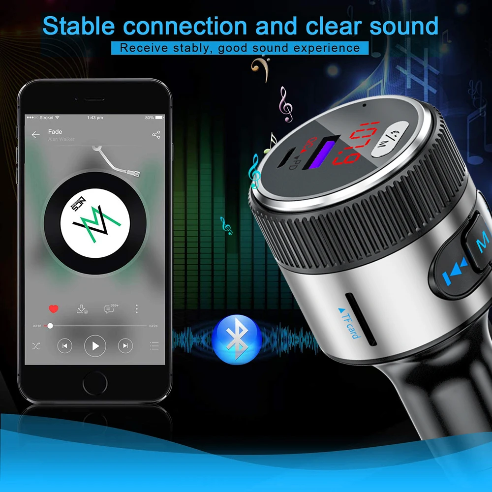 QC3.0+PD18W Fast Charger Bluetooth 5.0 FM Transmitter Handsfree Car Mp3 Player Support Voice Control 128G TF/U Disk Music Play
QC3.0+PD18W Fast Charger Bluetooth 5.0 FM Transmitter Handsfree Car Mp3 Player Support Voice Control 128G TF/U Disk Music Play