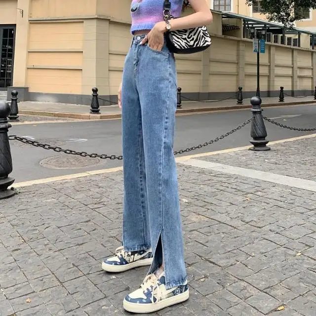 Straight split jeans women's summer Korean ins Retro High Waist slim versatile loose wide leg long pants
Straight split jeans women's summer Korean ins Retro High Waist slim versatile loose wide leg long pants
