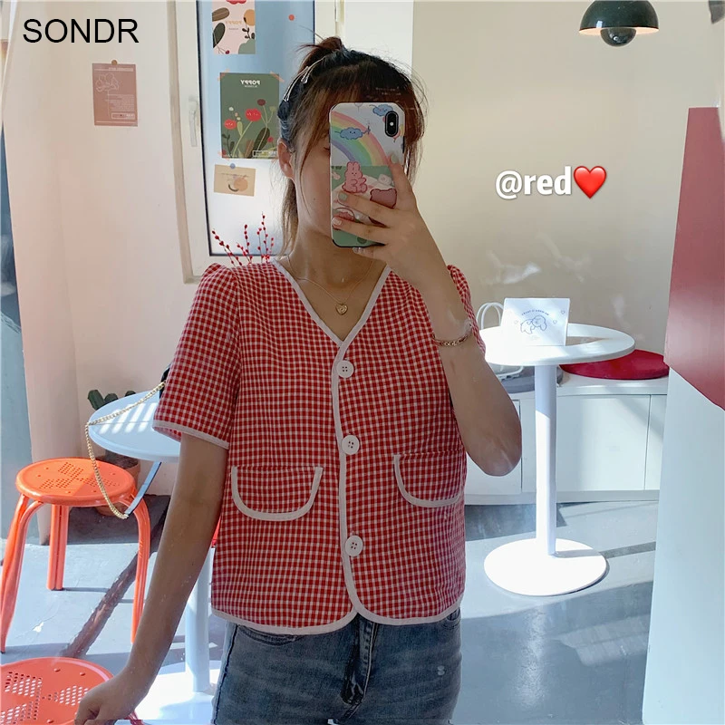 Woman'S Shirt Black Plaid Print Shirt 2020 New One Piece Summer Shirt Korean Niche Bubble Sleeve Short-Sleeved Shirt Pocket Tops
Woman'S Shirt Black Plaid Print Shirt 2020 New One Piece Summer Shirt Korean Niche Bubble Sleeve Short-Sleeved Shirt Pocket Tops