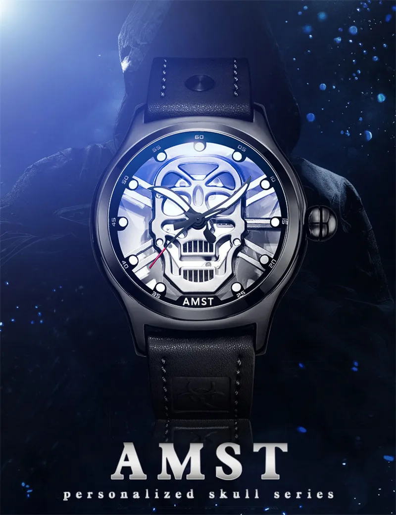 Мужские кварцевые часы с черепом и вырезами, патенты японского дизайна MIYOTA move, мужские спортивные Водонепроницаемые кожаные часы AMST3033 
Мужские кварцевые часы с черепом и вырезами, патенты японского дизайна MIYOTA move, мужские спортивные Водонепроницаемые кожаные часы AMST3033
