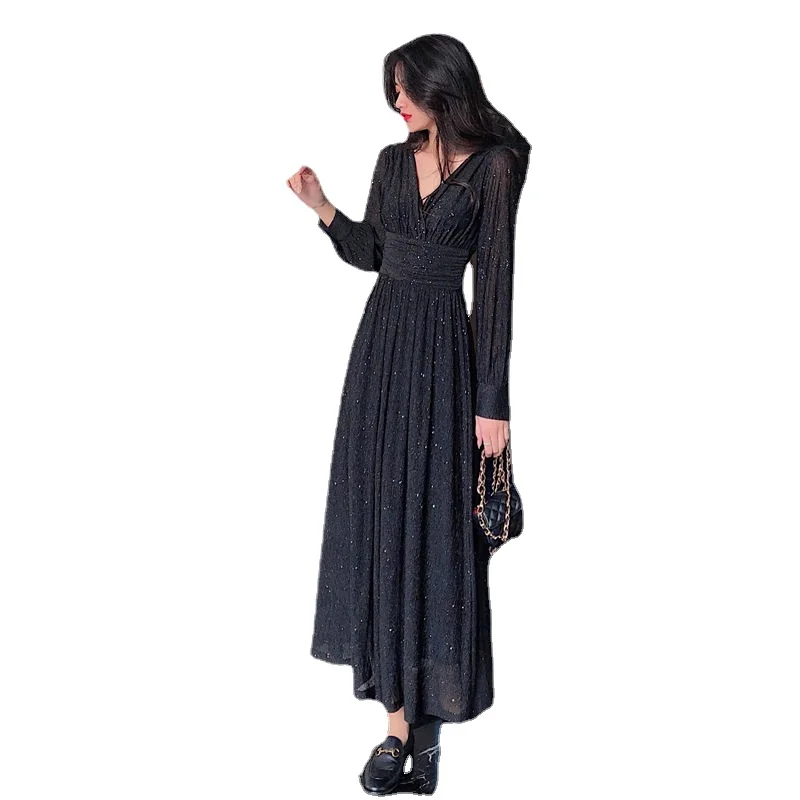 2021 New V-Neck Ladies Dress Spring Autumn Solid Color Long Sleeve Receive Waist Pleated Temperament Women's Dresses
2021 New V-Neck Ladies Dress Spring Autumn Solid Color Long Sleeve Receive Waist Pleated Temperament Women's Dresses