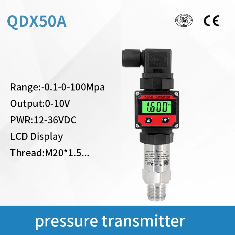 QDX50A pressure transmitter 10 bar high accuracy pneumatic water pressure sensor for tank 0-10v output LCD Digital
QDX50A pressure transmitter 10 bar high accuracy pneumatic water pressure sensor for tank 0-10v output LCD Digital