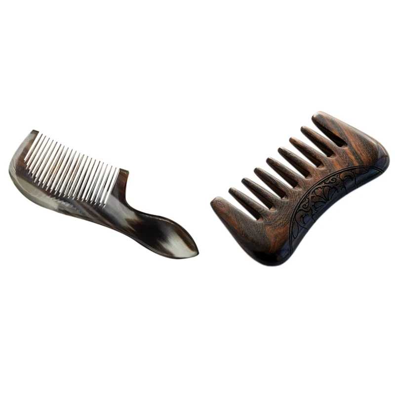 2PCS Hand-Carved Flower Natural Sandalwood Hair Comb with Handle Horn Comb Natural Grain Road Small Yak Horn Comb 
2PCS Hand-Carved Flower Natural Sandalwood Hair Comb with Handle Horn Comb Natural Grain Road Small Yak Horn Comb