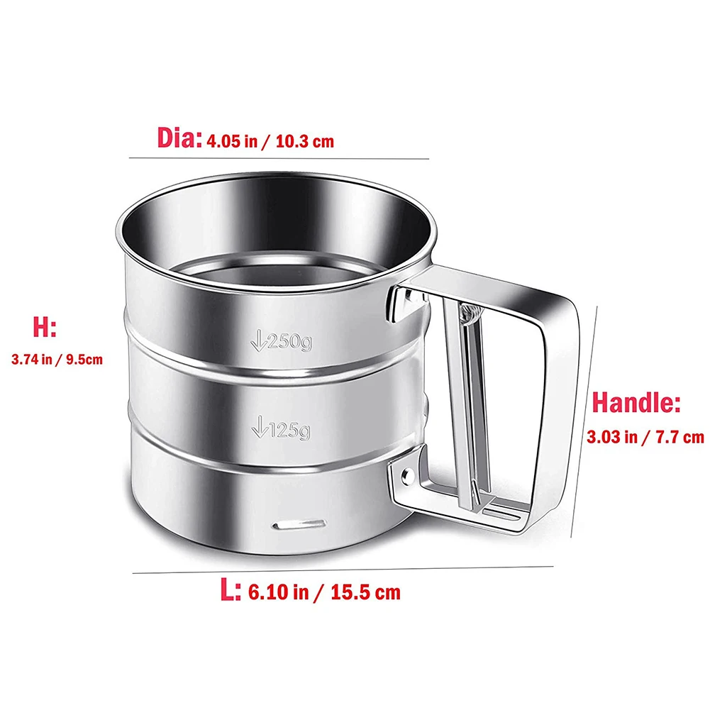 Stainless Steel Flour Sifter Fine Mesh Powder Flour Sieve Icing Sugar Manual Sieve Cup Home Kitchen Gadget Baking Pastry Tools 
Stainless Steel Flour Sifter Fine Mesh Powder Flour Sieve Icing Sugar Manual Sieve Cup Home Kitchen Gadget Baking Pastry Tools