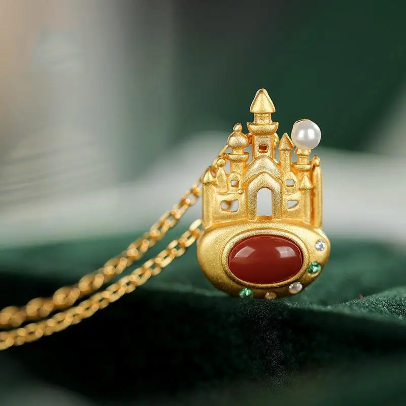 Natural South Red chalcedony Castle synthetic Pearl Pendant Necklace Chinese style antique palace style noble women's jewelry
Natural South Red chalcedony Castle synthetic Pearl Pendant Necklace Chinese style antique palace style noble women's jewelry