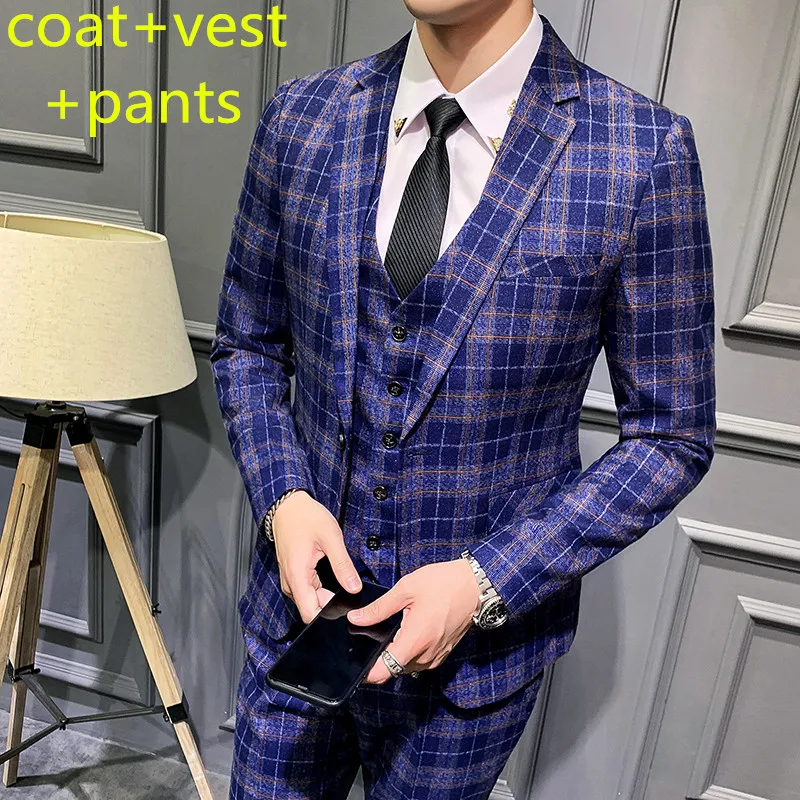 3PCS Blazers Men's Fashion Banquet Slim Suit Set / Male Business Plaid Jacket Pants Trousers Double Breasted Coat
3PCS Blazers Men's Fashion Banquet Slim Suit Set / Male Business Plaid Jacket Pants Trousers Double Breasted Coat