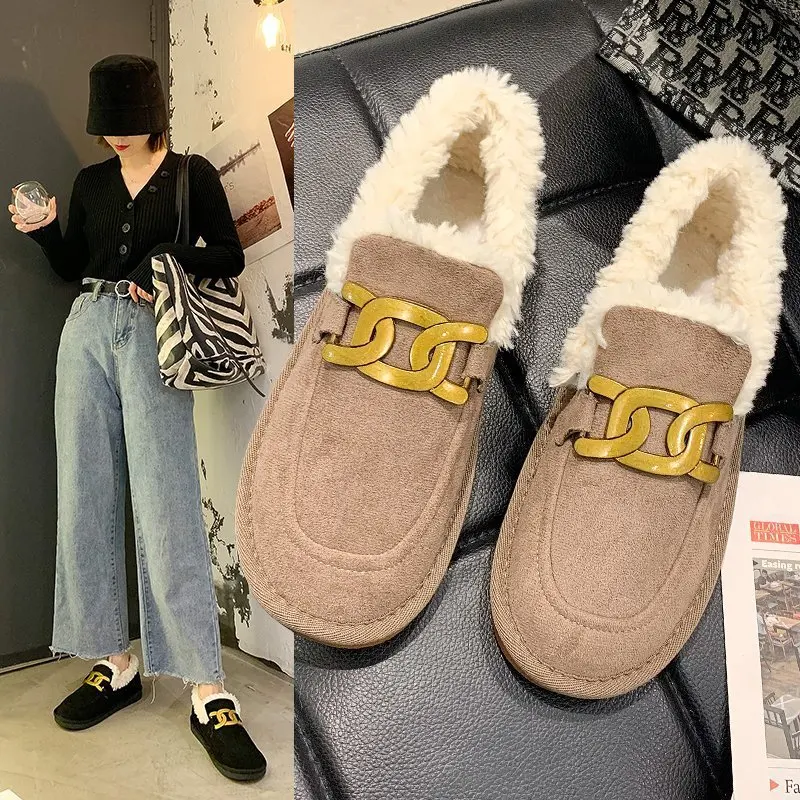 2021 Women Cotton Shoes Metal Chain Decoration Warm Plush Women Shoes Winter Women Loafers Solid Casual Slip on Flats Shoes
2021 Women Cotton Shoes Metal Chain Decoration Warm Plush Women Shoes Winter Women Loafers Solid Casual Slip on Flats Shoes
