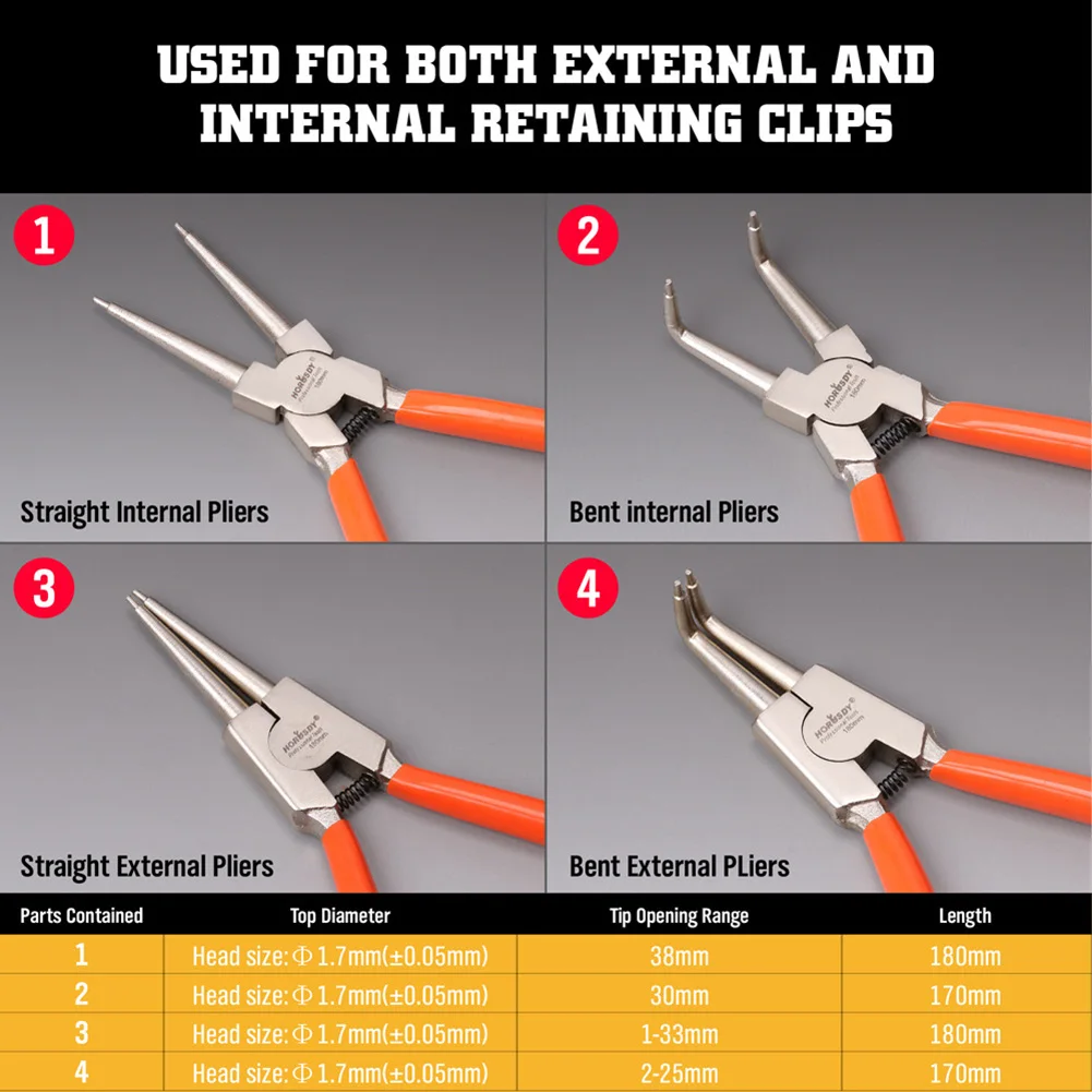 Remove 4pcs 4-Piece Internal External 7" Circlip Pliers Internal / External / Bent / Straight Ring
Remove 4pcs 4-Piece Internal External 7" Circlip Pliers Internal / External / Bent / Straight Ring