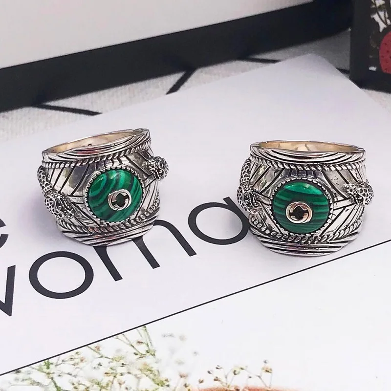 Brand jewelry 925 Sterling Silver Ring women's double snake head Malachite simple and generous pop fashion trend retro ring
Brand jewelry 925 Sterling Silver Ring women's double snake head Malachite simple and generous pop fashion trend retro ring
