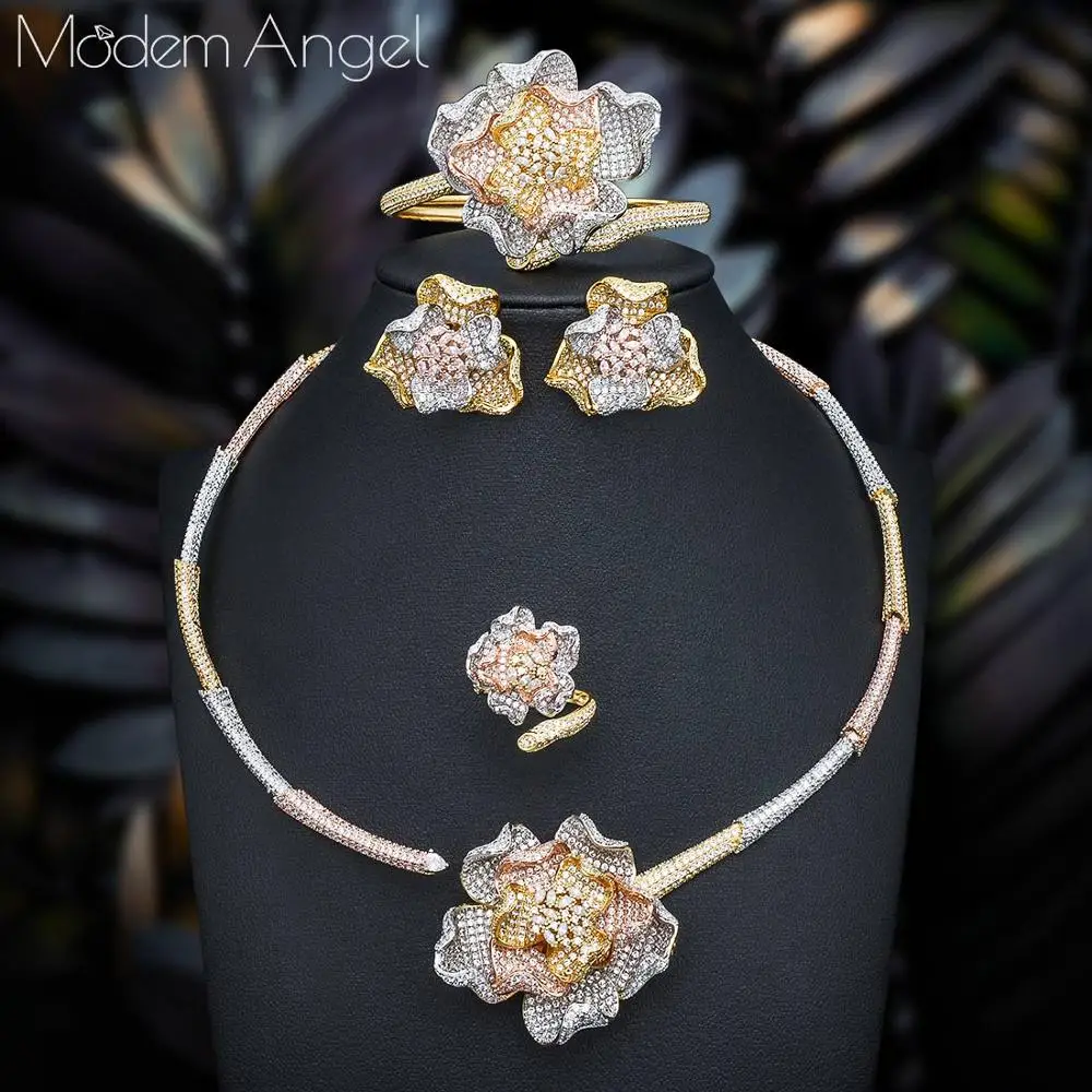 ModemAngel модные роскошные 4 шт. цветок Африканский чокер Ювелирные наборы для женщин