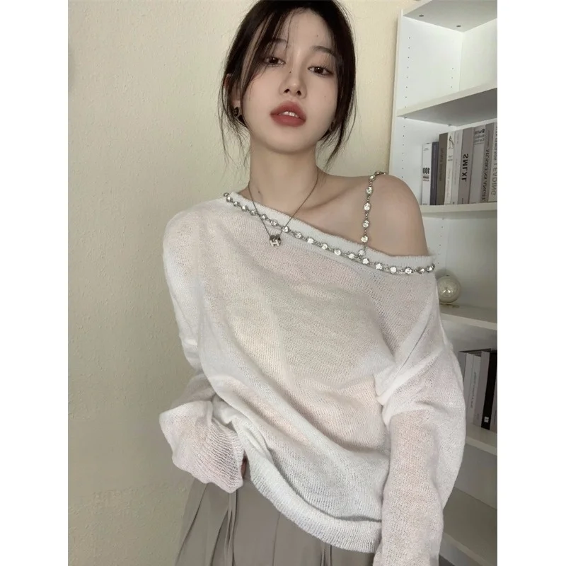 Женский тонкий свитер с открытыми плечами, Свободный Топ с длинным рукавом, весна-осень 2021
Женский тонкий свитер с открытыми плечами, Свободный Топ с длинным рукавом, весна-осень 2021