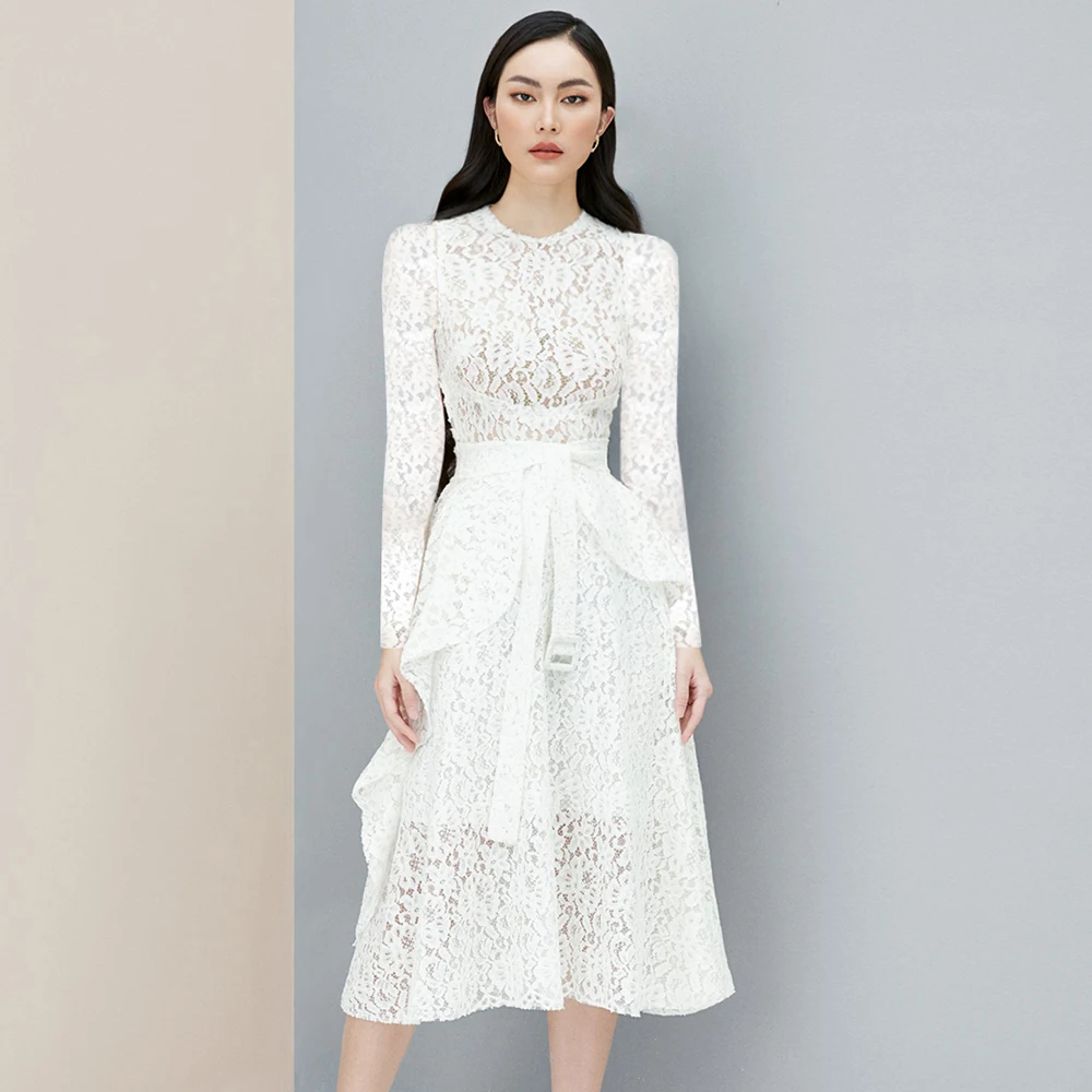 Spring Summer Vintage Elegant Fashion Women Lace Runway Ruffles White Office Work Dress With Belt Slim A Line Robe
Spring Summer Vintage Elegant Fashion Women Lace Runway Ruffles White Office Work Dress With Belt Slim A Line Robe