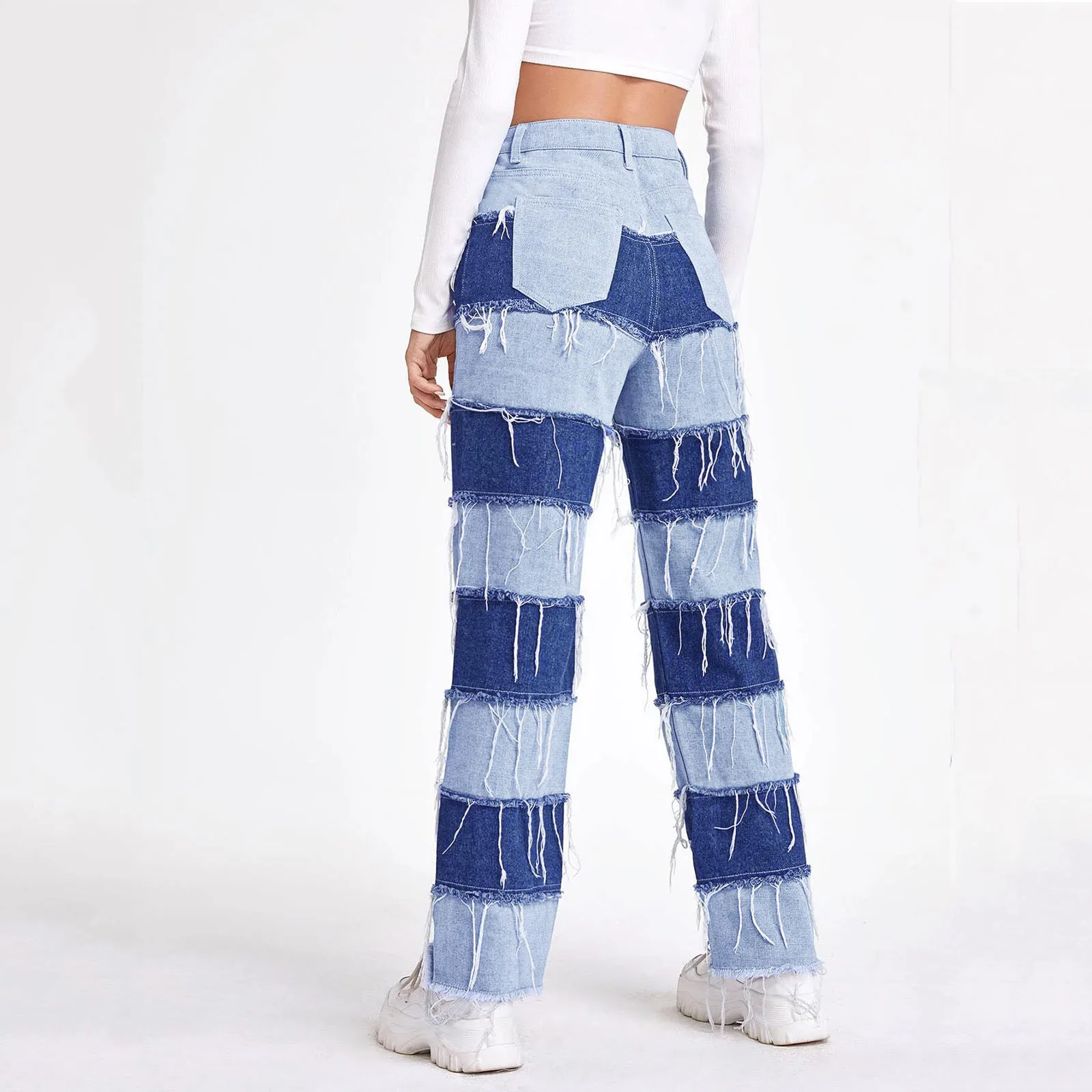 Women's 2021 New Fashion And High Street Cross Stripe Joint Pockets High-Waisted Slimming Daily Straight-leg Jeans Long Trousers
Women's 2021 New Fashion And High Street Cross Stripe Joint Pockets High-Waisted Slimming Daily Straight-leg Jeans Long Trousers