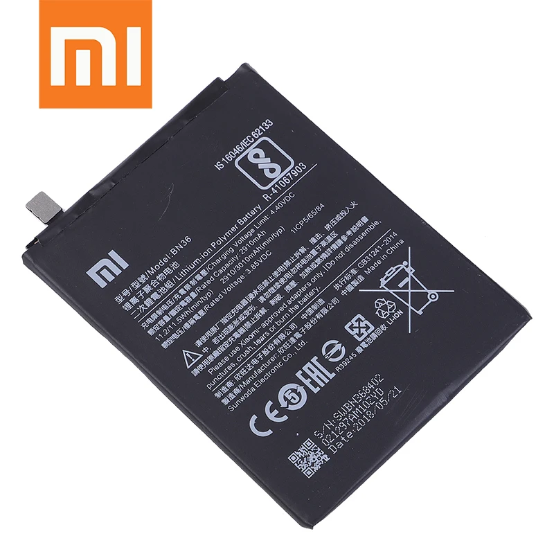 Оригинальный аккумулятор BN36 Xiao Mi для Xiaomi Mi6X 6X MiA2 A2 высококачественные сменные