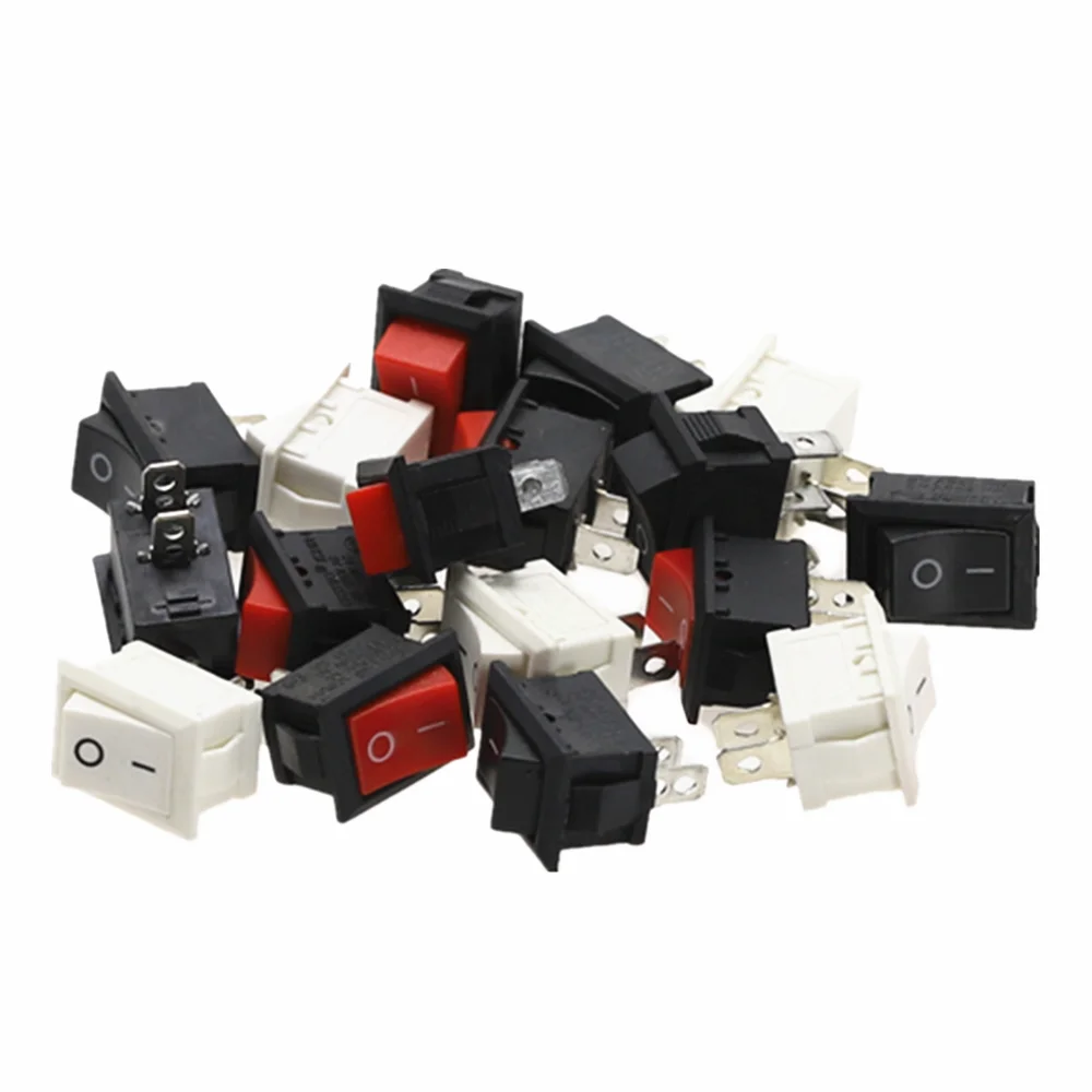 

5pcs KCD1 Rocker Switch Push Button Mini Switch 6A-10A 250V KCD1-101 2Pin Snap-in On/Off 21*15MM Black Red White