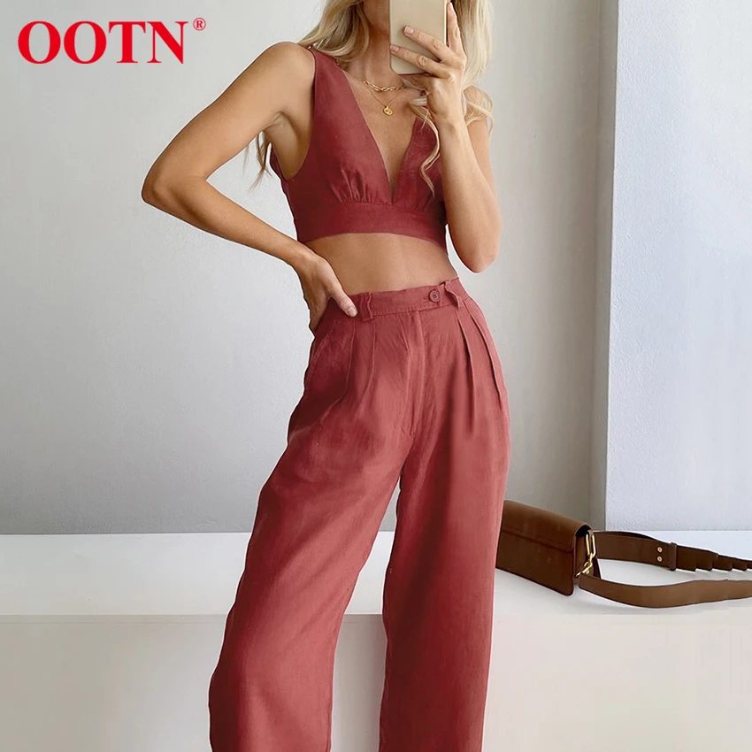 OOTN Sexy V-Neck Summer Tank Top Women Set High Waist Wide Leg Pants Cotton High Street Red 2 Piece Set Ladies Trousers Suit
OOTN Sexy V-Neck Summer Tank Top Women Set High Waist Wide Leg Pants Cotton High Street Red 2 Piece Set Ladies Trousers Suit