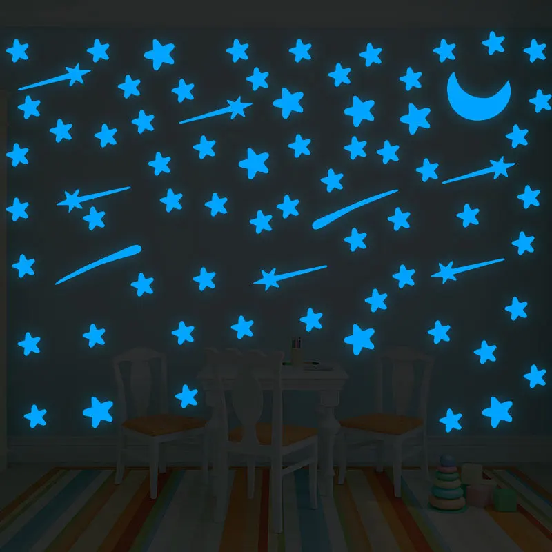 

103 шт., светящиеся звезды, метеорит, луна, наклейка на стену для детской комнаты, гостиной, декоративные наклейки для спальни 3D наклейка s