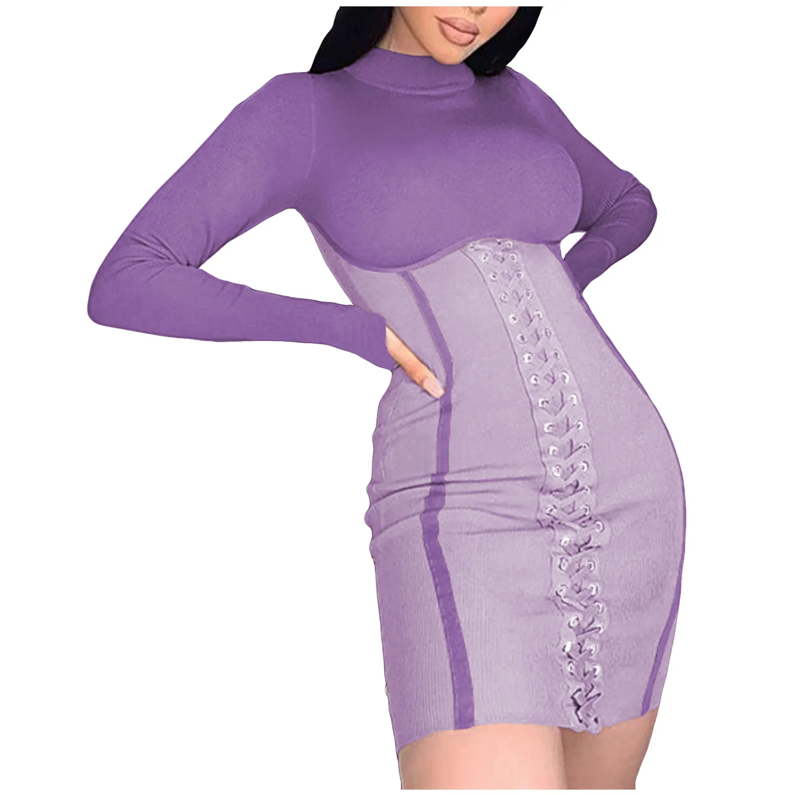 Fashion Women Sexy Patchwork Dress Long Sleeve Bandage Drawstring Mini Dress Sexy Slim A-line Version Dress
Fashion Women Sexy Patchwork Dress Long Sleeve Bandage Drawstring Mini Dress Sexy Slim A-line Version Dress