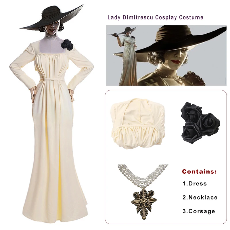 Vampire Alcina Lady Dimitrescu Cosplay Costume Dresses Pearl Necklace Corsage 3ps Suit Girls Dress Adult Kids Halloween Skirt 
Vampire Alcina Lady Dimitrescu Cosplay Costume Dresses Pearl Necklace Corsage 3ps Suit Girls Dress Adult Kids Halloween Skirt