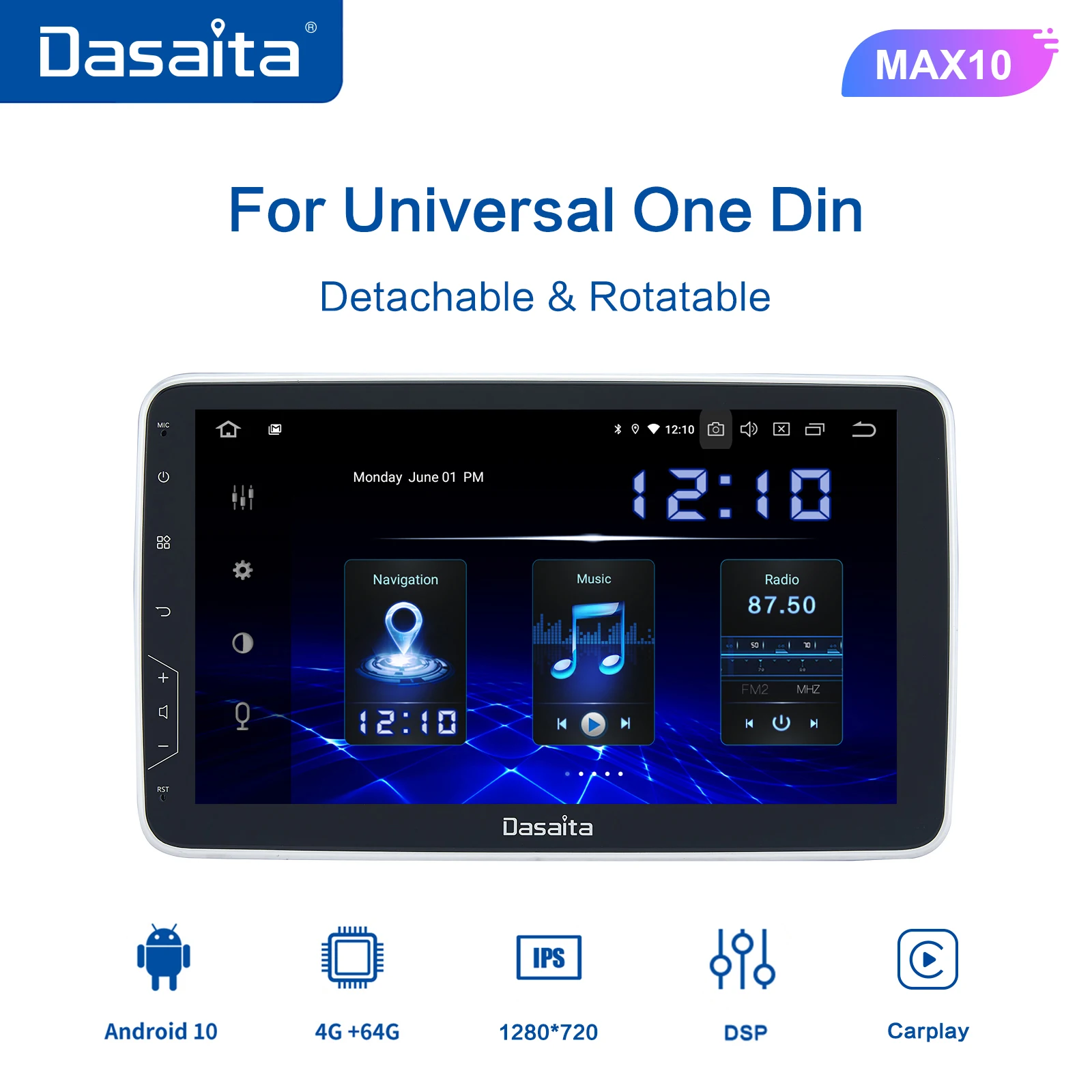 Dasaita Universal Car Radio for Nissan Toyota 10.2" IPS 1 Din Screen Android 10 Multimedia Player DSP Carplay 1280*720 Head Unit
Dasaita Universal Car Radio for Nissan Toyota 10.2" IPS 1 Din Screen Android 10 Multimedia Player DSP Carplay 1280*720 Head Unit