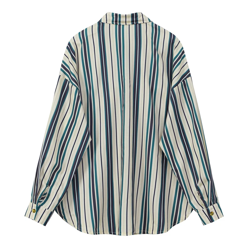 2021 Spring fashion Striped Oversized Shirt Women Vintage Single Breasted Pocket Ladies Long Sleeve Casual Streetwear Blouse Top 
2021 Spring fashion Striped Oversized Shirt Women Vintage Single Breasted Pocket Ladies Long Sleeve Casual Streetwear Blouse Top