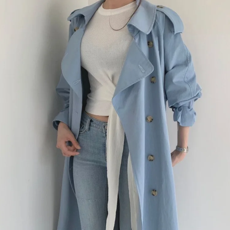 Autumn Winter Elegant Double Breasted Women Long Trench Coats Long Sleeve Loose Belted Split Female Blue Windbreaker
Autumn Winter Elegant Double Breasted Women Long Trench Coats Long Sleeve Loose Belted Split Female Blue Windbreaker