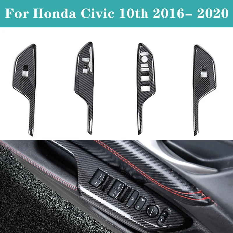 

Carbon Look Interior Door Armrest Glass Button Decorative Stickers Modification Supplies For Honda Civic 10th 2016-2020