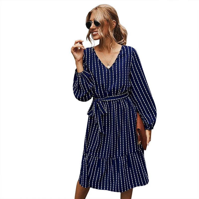Striped Midi Dress for Women Long Sleeve Spring Autumn Elegant Vintage Dress with Belt Office Ladies Clothes Vertical Lines 2021
Striped Midi Dress for Women Long Sleeve Spring Autumn Elegant Vintage Dress with Belt Office Ladies Clothes Vertical Lines 2021